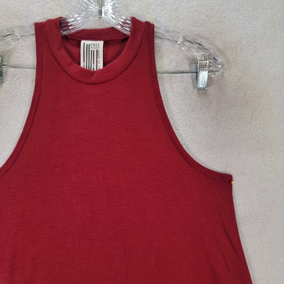 Free People Burgundy Ribbed Knit Boho Round Neck Racerback Flowy Tank Blouse - Picture 3 of 13